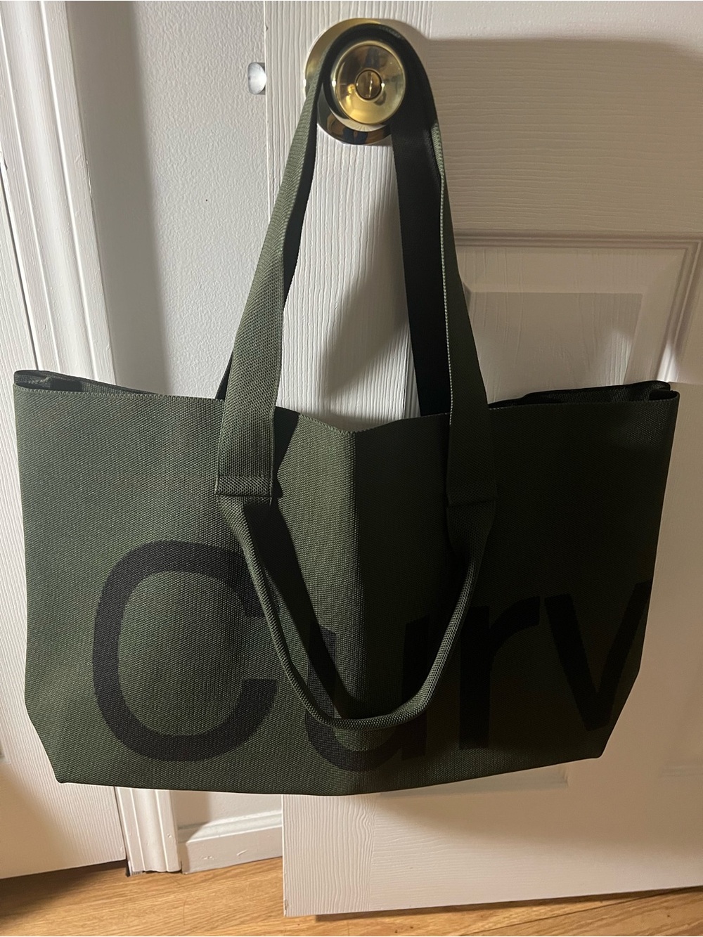CURVES BY SEAN BROWN - Olive Green Canvas Tote Bag with Black Curves Logo